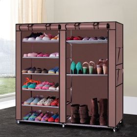 Double Row 9-grid Non-woven Shoe Cabinet Boots In Coffee Color