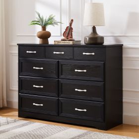 Bedroom Dresser, 9 Drawer Long Dresser With Antique Handles, Wood Chest Of Drawers For Kids Room, Li