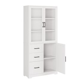 3 Doors, 3 Draws, 5 Layers, 78x38.5x170cm, Display Cabinet , Storage Cabinets White