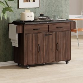 K&K Kitchen Island With Trash Can Storage Cabinet, Kitchen Cart With Drop Leaf, Spice Rack, Towel Ra