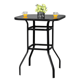 Black Wrought Iron Glass High Bar Table