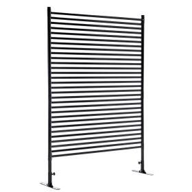 71.26''x46.65'' Outdoor Privacy Screens Freestanding,Metal Privacy Fence Panels For Outside, Slatted Privacy Screens With Stand,Black