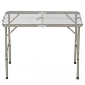 3ft Gun Colored Outdoor Folding Table With Aluminum Frame And Iron Grid Desktop Rectangular Shape