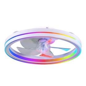 RGB Ceiling Fans With Lights, 19in Smart LED Ceiling Fan With Remote APP Control, Modern Low Profile Bladeless Chandelier Fan, Dimmable White Fandelie