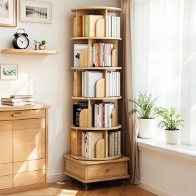 6-tier Rotating Bookshelf, Oak Coloured, On Wheels