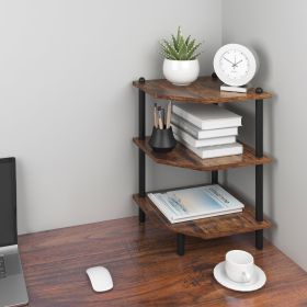 Desk Corner Shelves, Three-tier Corner Storage Shelves, Rustic Brown Shelves Suitable For Small Spaces, Suitable For Home Offices, Kitchens, Bathrooms