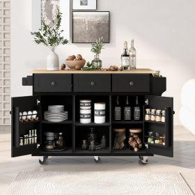 Kitchen Cart With Rubberwood Drop-Leaf Top, Cabinet Door, Storage Racks