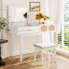43.3 Wood Makeup Vanity Set With Flip-Top Mirror, Stool   3 Drawers