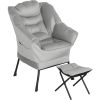 HOMCOM Lazy Chair and Ottoman Set, Fabric Upholstered Accent Chair with Side Pockets, for Living Room, Bedroom, Light Gray