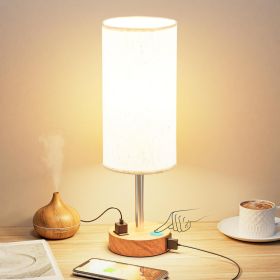 Bedside Table Lamp for Bedroom - 3 Way Dimmable Touch Lamp USB C Charging Ports and AC Outlet