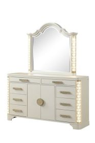 8-Drawer Dresser with side LED lightning made with Wood in Beige