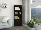 Simma Bookcase; Metal Hardware; Three Shelves; Double Door Cabinet -Black