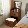 (Walnut) 3 in 1 Vanity Desk with Plip Top Mirror,Small Make Up Vanity Set with Visible Glass Desktop,Compact Makeup Vanity with 3 Drawers