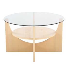 U-Shaped Contemporary Coffee Table in Natural Wood and Clear Glass by LumiSource