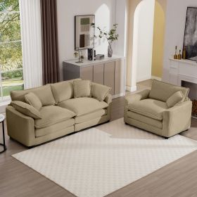 Modern Living Room Sofa Two-Piece Set, Suitable for Living room and Bedroom Sofa Set, Consists of a Single Seat and a 3-Seater Sofas, Tan Corduroy