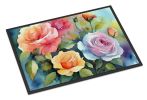 NEW Roses in Watercolor Front Door Mat Indoor Outdoor Rugs for Entryway, Non Slip Washable Low Pile, 18H X 27W