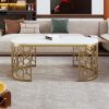 Modern Oval Coffee Table with Cut-Out Pattern Metal Stainless Steel Frame in 47.2"