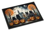 Keeshond Spooky Halloween Front Door Mat Indoor Outdoor Rugs for Entryway, Non Slip Washable Low Pile, 24H X 36W