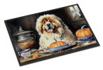 Tibetan Mastiff Fall Kitchen Pumpkins Front Door Mat Indoor Outdoor Rugs for Entryway, Non Slip Washable Low Pile, 24H X 36W
