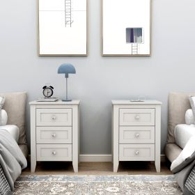 set of 2 pcs white 3 Drawer Nightstand with Charging Station and USB Ports & Power Outlets