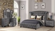 Sophia Full 4 Pc Vanity Upholstery Bedroom Set Made With Wood in Gray