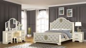 Jasmine Queen 4 Pc Unique LED Vanity Bedroom Set made with Wood in Beige