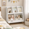 Kids Bookshelf and Toy Organizer, 5 Cubbies Wooden Open Bookcase with 2 Tier Storage on Legs.
