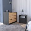 2 Piece Bedroom Set, Egeo 4 Drawer Dresser + Omaha Nightstand, Black / Pine