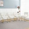 Modern simple light luxury dining chair White chair Family bedroom stool back Dressing chair Student chair Metal legs (gold) Bow chair (set of 4)