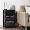 3 Tiers Wooden Storage Nightstand with 2 Baskets and 1 Drawer