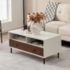 2 Tier 40 Inch Length Modern Rectangle Coffee Table with Storage Shelf and Drawers living room table