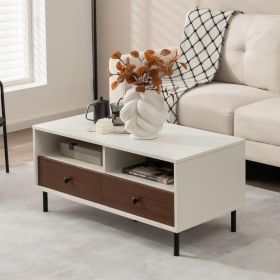 2 Tier 40 Inch Length Modern Rectangle Coffee Table with Storage Shelf and Drawers living room table