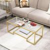 1PC Modern 2-Tier Rectangular Coffee Table with Glass Table Top Living RoomTables