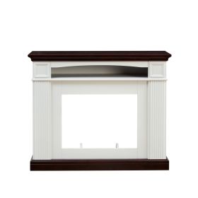 Farmhouse style fireplace TV stand for living room or bedroom to store CDs, remotes and other media or gaming devices. Creates the perfect ambian