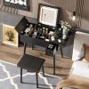 27.9'' Black Makeup Vanity Desk with Flip Top Mirror and LED Light, Dressing Table with Charging Station, 2 Drawers and Fold-up Panel
