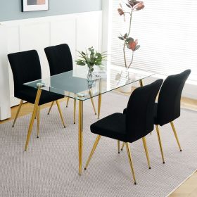 Modern Black teddy wool dining chair, upholstered chair with fabric accent side chair with gold-plated metal legs for family furniture living room