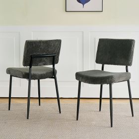 Modern Grey simple dining chair Fabric Upholstered Chairs home bedroom stool back dressing chair black metal legs(set of 2)