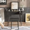 27.9'' Black Makeup Vanity Desk with Flip Top Mirror and LED Light, Dressing Table with Charging Station, 2 Drawers and Fold-up Panel