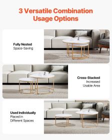 VEVOR Nesting Coffee Table Set of 2, 31.5 in Round Coffee Table, Nesting Tables for Small Place, Vintage End Side Tables Night Stand with Metal Frame
