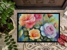 NEW Roses in Watercolor Front Door Mat Indoor Outdoor Rugs for Entryway, Non Slip Washable Low Pile, 18H X 27W
