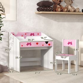 Qaba Study Chair Pink with Storage Drawer, Kids Desk and Chair Set for Bedroom & Study Room, for kids 3-6 Years Old