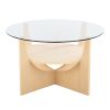 U-Shaped Contemporary Coffee Table in Natural Wood and Clear Glass by LumiSource