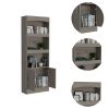 Simma Bookcase, Metal Hardware with Three Shelves and Double Door Cabinet in Light Gray