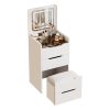 (48CM) 3 in 1 Vanity Desk with Plip Top Mirror,Small Make Up Vanity Set with Visible Glass Desktop,Compact Makeup Vanity with 3 Drawers,Cushioned Tool