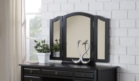 Bedroom Contemporary Vanity Set w Foldable Mirror Stool Drawers Black Color
