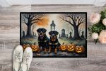 NEW Rottweiler Spooky Halloween Front Door Mat Indoor Outdoor Rugs for Entryway, Non Slip Washable Low Pile, 18H X 27W
