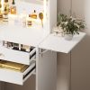 Small Space Vanity Table Set with 3 Adjustable Lighted Mirror and Storage Chair, Makeup Vanity Table for Small Space