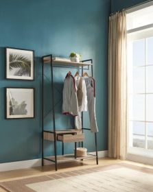 Metal Clothes Rack Open Wardrobe Free Standing with One Drawer Hanging Clothes Rod â€“ Brown & Black Metal