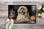 Tibetan Mastiff Fall Kitchen Pumpkins Front Door Mat Indoor Outdoor Rugs for Entryway, Non Slip Washable Low Pile, 24H X 36W