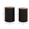 HOMCOM Round Storage Ottoman Set of 2, Nesting Ottomans with Wooden Lid, Metal Frame and Hidden Storage Space for Bedroom